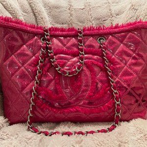 Chanel Pink Vinyl Toile Chain Tote Bag